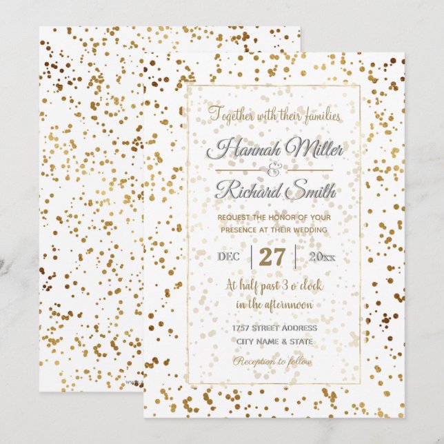 Elegant Luxury Sparkling Guld Confetti Dots-bild Inbjudningar (Fram/baksida)