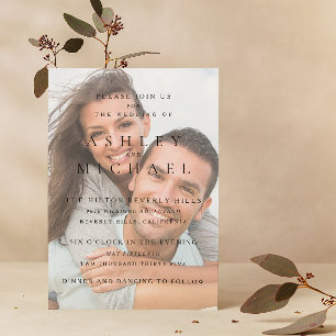 Elegant Luxury Vellum 4 Photo Black White Bröllop Inbjudningar
