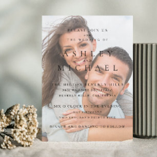 Elegant Luxury Vellum Photo Black & White Bröllop Inbjudningar