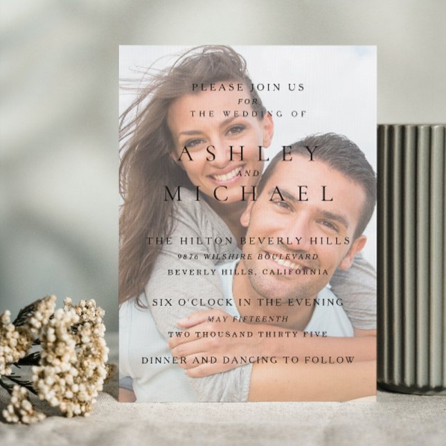 Elegant Luxury Vellum Photo Black & White Bröllop Inbjudningar (Your Dream Wedding Awaits! Invite in Style 🌹💒 [Customize Your Invite])