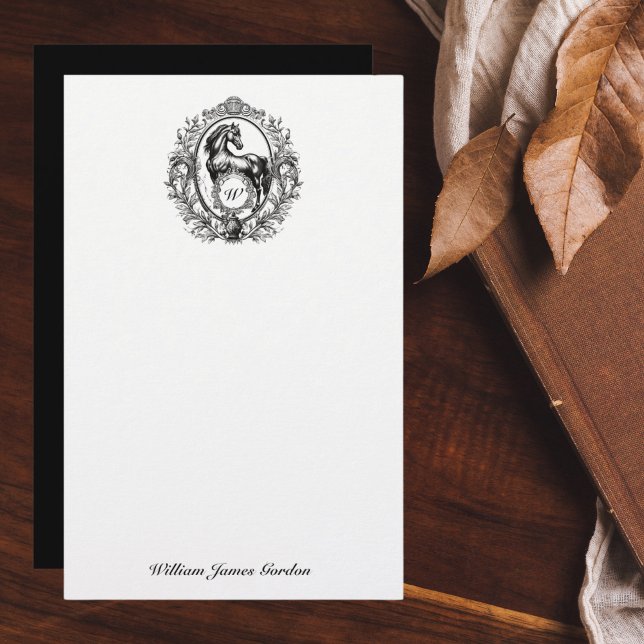 Elegant Luxury Vintage Horse Equestrian Monogram Brevpapper (Skapare uppladdad)