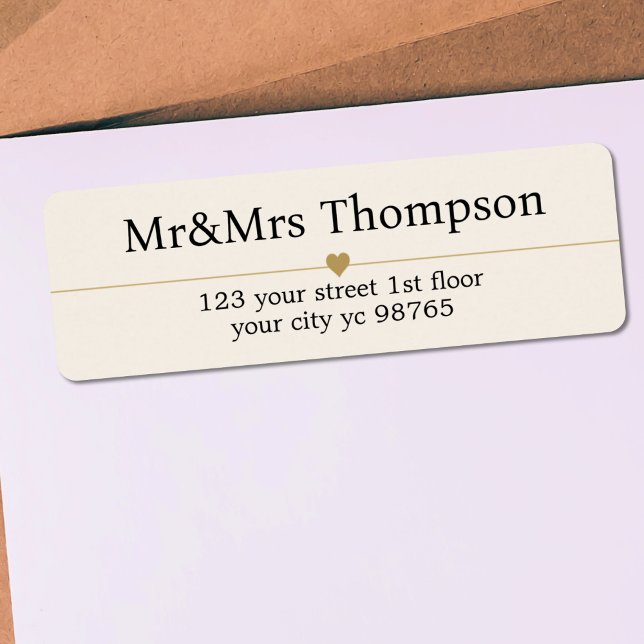 Elegant Luxury White Guld Heart Line Bröllop Returadress Etikett (Skapare uppladdad)