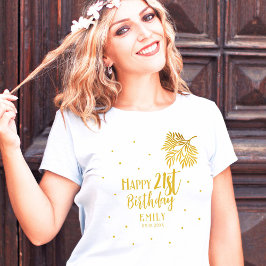 Elegant Lycklig 21:a födelsedag Guld Foliage Party T Shirt