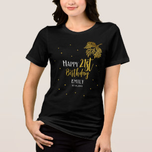 Elegant Lycklig 21:a födelsedag Guld Foliage Party T Shirt