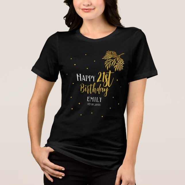 Elegant Lycklig 21:a födelsedag Guld Foliage Party T Shirt (Framsida)