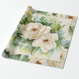 Elegant Lycklig 90:e födelsedag Blommigt Vita Namn Presentpapper