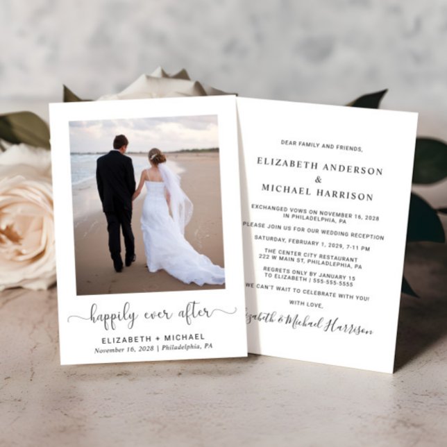Elegant Lycklig För Evigt Foto Bröllopsmottagning Inbjudningar (An elegant Happily Ever After Party Invitation to set the tone for an unforgettable event)