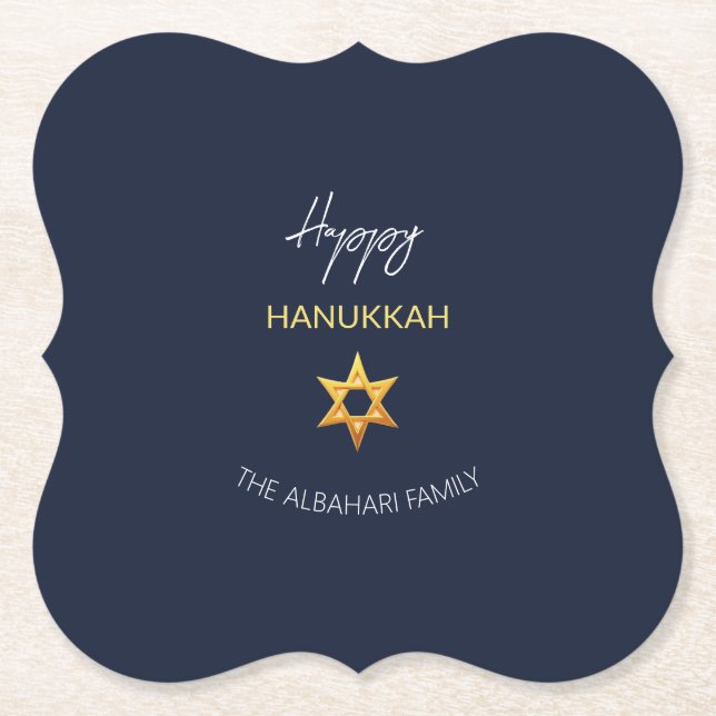 Elegant Lycklig Hanukkah Golden David Star Underlägg Papper (Framsida)
