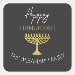 Elegant Lycklig Hanukkah Golden Menorah Fyrkantigt Klistermärke