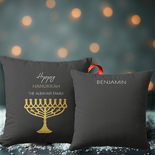 Elegant Lycklig Hanukkah Golden Menorah Kudde (Skapare uppladdad)