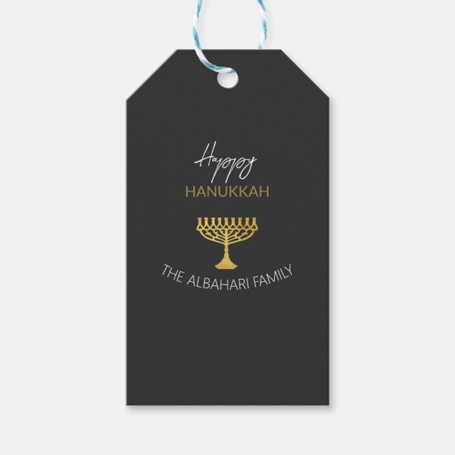 Elegant Lycklig Hanukkah Golden Menorah Presentetikett (Framsidan)