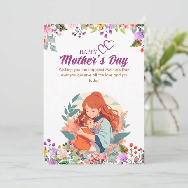 Elegant lycklig mors dag Blommig konst inbjudan (Stående Fram)
