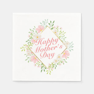 Elegant Lycklig Mors dag Blommigt Ram Napkin Pappersservett
