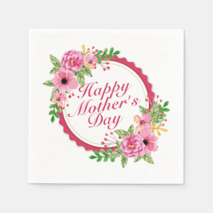 Elegant Lycklig Mors dag Blommigt Ram Napkin Pappersservett