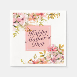 Elegant Lycklig Mors dag Blommigt Ram Napkin Pappersservett