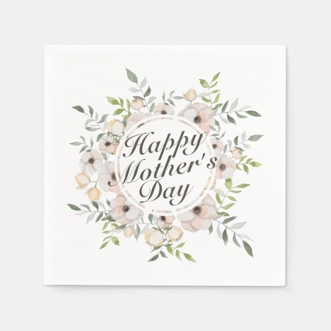Elegant Lycklig Mors dag Blommigt Ram Napkin Pappersservett (Framsidan)