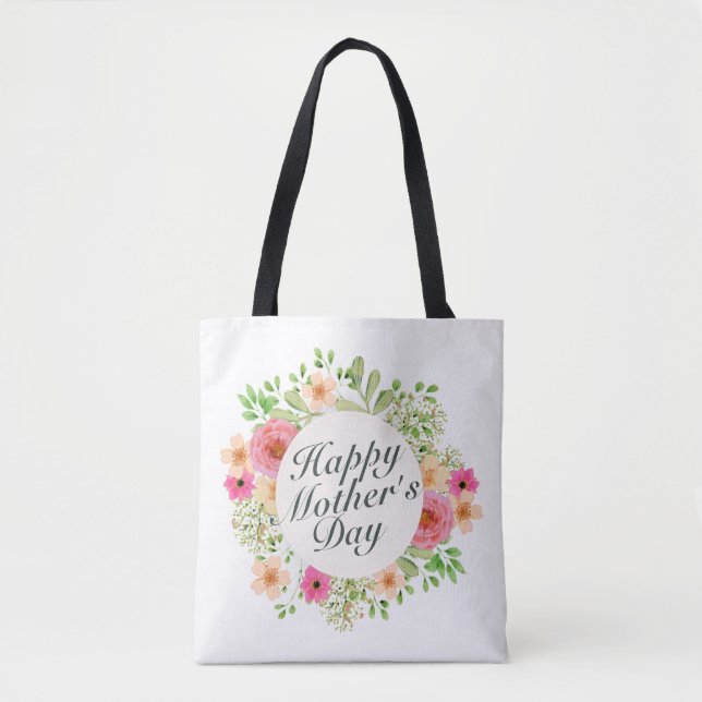 Elegant Lycklig Mors dag Blommigt Ram Tote Bag Tygkasse (Framsida)