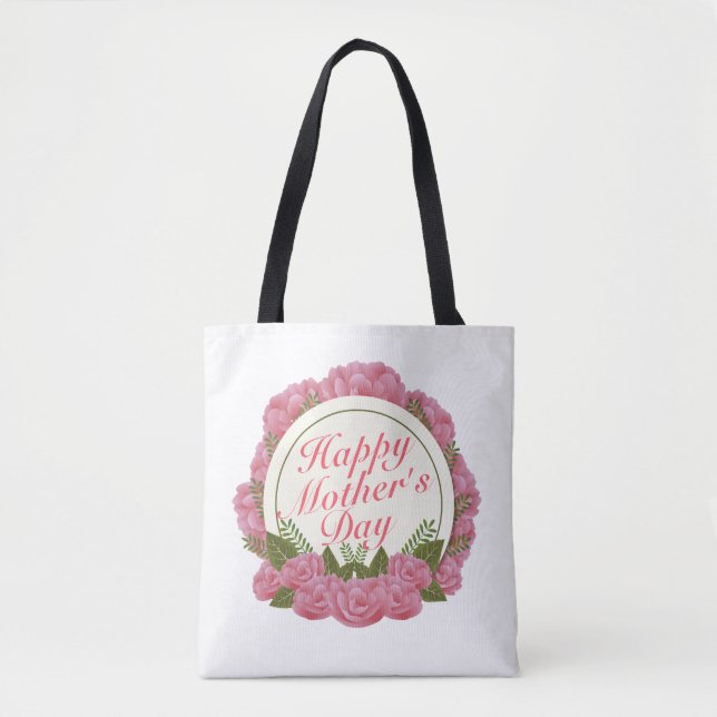 Elegant Lycklig Mors dag Blommigt Ram Tote Bag Tygkasse (Framsida)