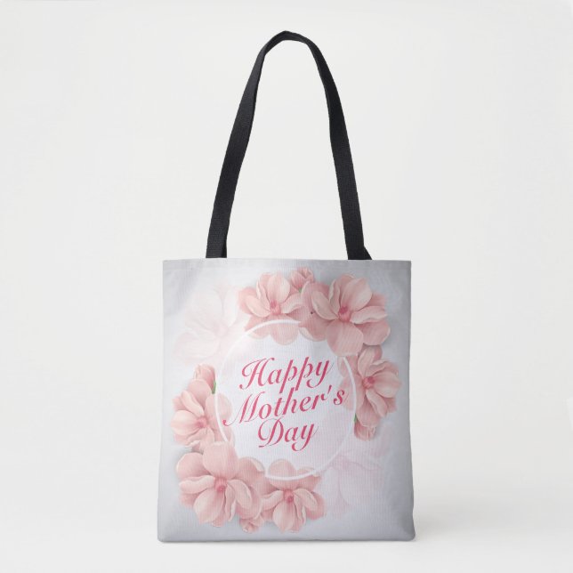Elegant Lycklig Mors dag Blommigt Ram Tote Bag Tygkasse (Framsida)