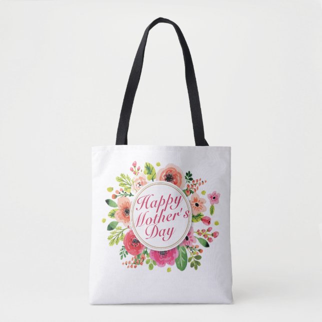 Elegant Lycklig Mors dag Blommigt Ram Tote Bag Tygkasse (Framsida)