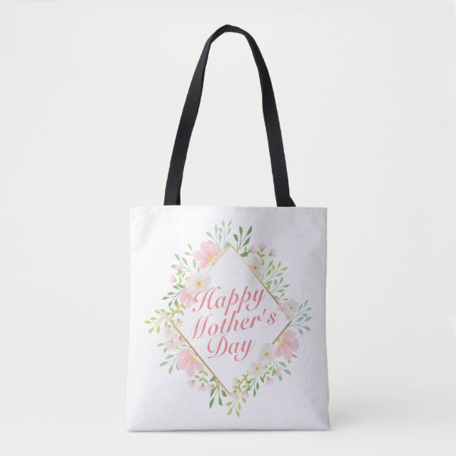 Elegant Lycklig Mors dag Blommigt Ram Tote Bag Tygkasse (Framsida)
