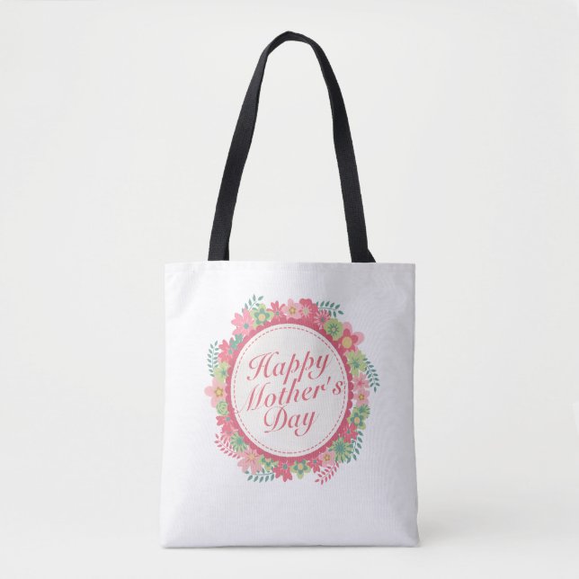 Elegant Lycklig Mors dag Blommigt Ram Tote Bag Tygkasse (Framsida)