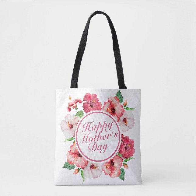 Elegant Lycklig Mors dag Blommigt Ram Tote Bag Tygkasse (Framsida)