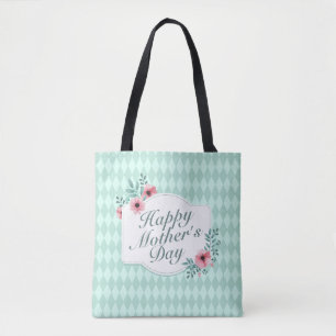 Elegant Lycklig Mors dag Blommigt Ram Tote Bag Tygkasse