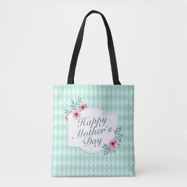 Elegant Lycklig Mors dag Blommigt Ram Tote Bag Tygkasse (Framsida)