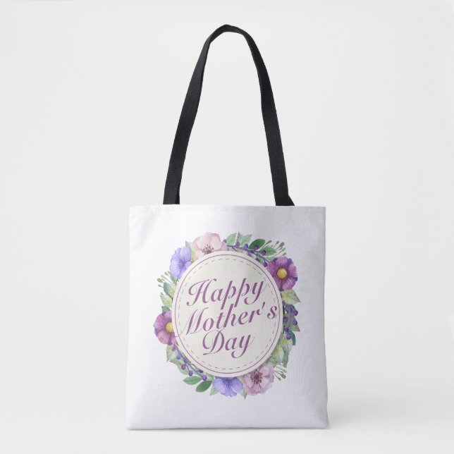 Elegant Lycklig Mors dag Blommigt Ram Tote Bag Tygkasse (Framsida)