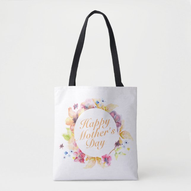 Elegant Lycklig Mors dag Blommigt Ram Tote Bag Tygkasse (Framsida)