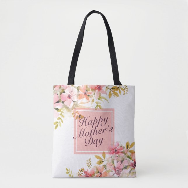 Elegant Lycklig Mors dag Blommigt Ram Tote Bag Tygkasse (Framsida)