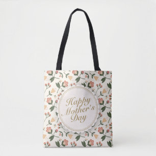 Elegant Lycklig Mors dag Blommigt Ram Tote Bag Tygkasse