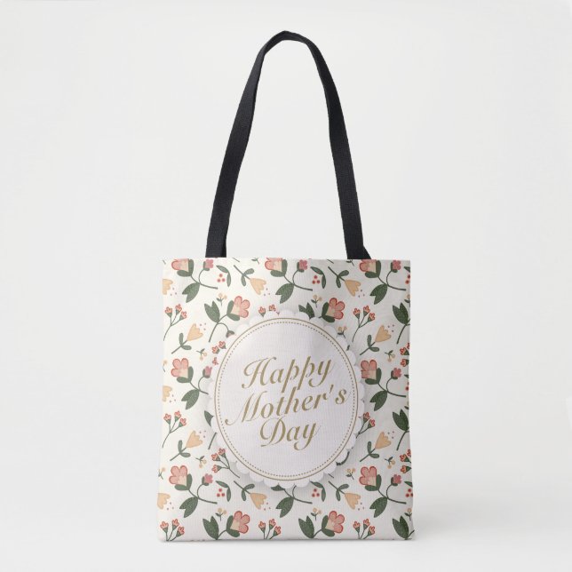 Elegant Lycklig Mors dag Blommigt Ram Tote Bag Tygkasse (Framsida)