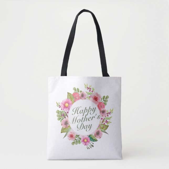 Elegant Lycklig Mors dag Blommigt Ram Tote Bag Tygkasse (Framsida)