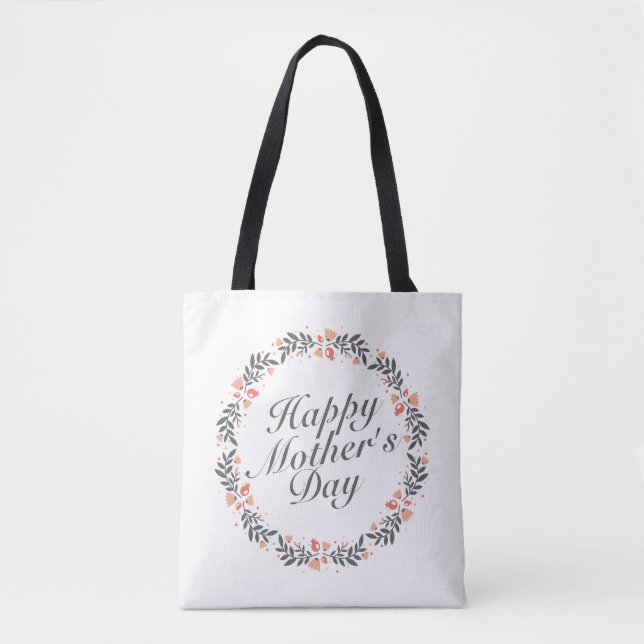 Elegant Lycklig Mors dag Blommigt Tote Bag Tygkasse (Framsida)