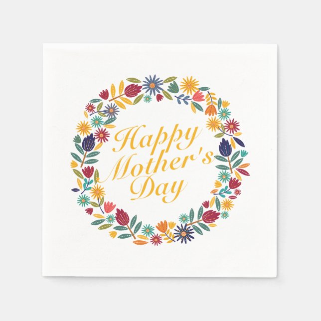 Elegant Lycklig Mors dag Blommigt Utandning | Napk Pappersservett (Framsidan)