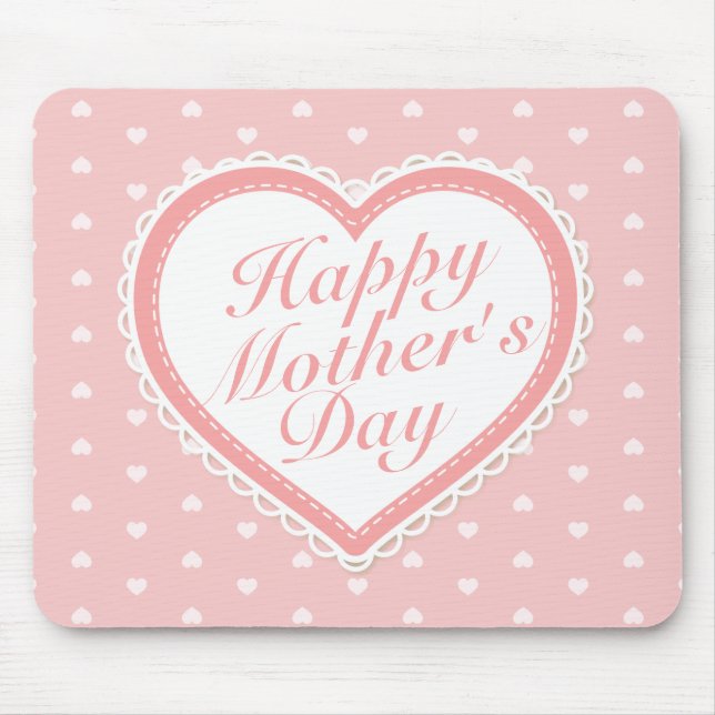 Elegant Lycklig Mors dag Rosa Hearts Mousepad Musmatta (Framsidan)