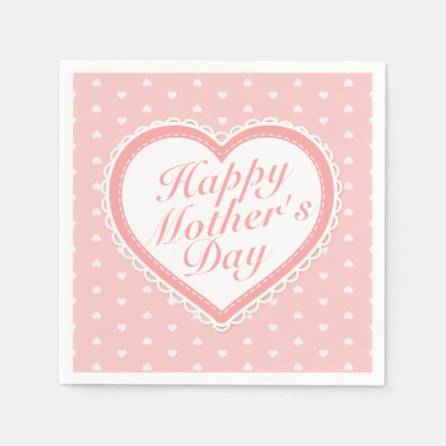 Elegant Lycklig Mors dag Rosa Hearts Napkin Pappersservett (Framsidan)