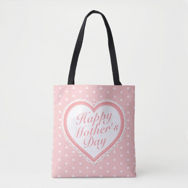 Elegant Lycklig Mors dag Rosa Hearts Tote Bag Tygkasse (Framsida)