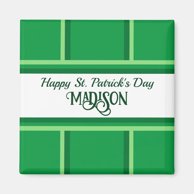 Elegant Lycklig St. Patrick's Day Custom Name Grön Magnet (Framsidan)
