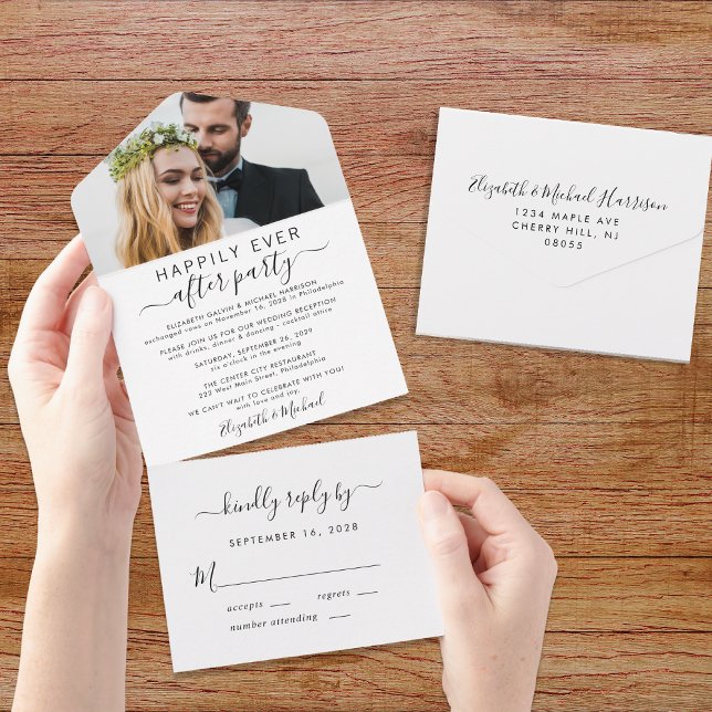 Elegant Lyckligt Alltid Efter Foto Bröllopsmottagn (An chic Happily Ever After Party all-in-one invitation for your wedding celebration)