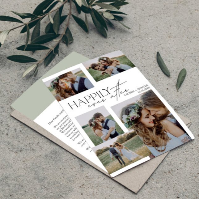 Elegant lyckligtvis allt efter det moderna fotot B Meddelande (Easily personalize this wedding announcement with your deets and photos)