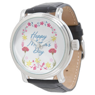 Elegant Lyckoönskan till Mors Dag Blommig Konst Armbandsur