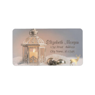 Elegant Lykta Guld Ren Jul Etikett Adressetikett