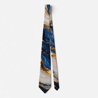 Elegant Lyx Blå och Guld Marmor Halsduk Slips