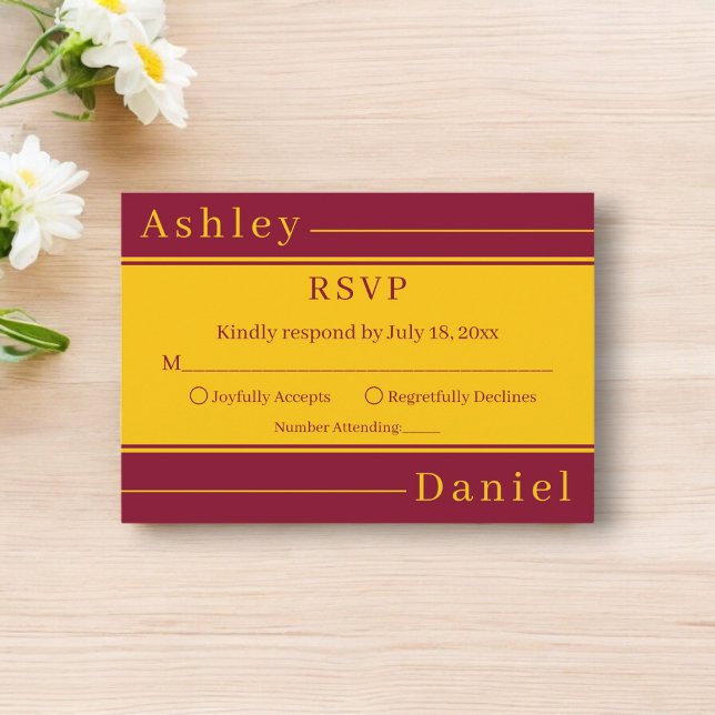 Elegant Lyx Burgundy Och Guld Ränder Bröllop OSA Kort (Skapare uppladdad)