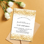Elegant lyx för födelsedagstäckande guld glitter inbjudningar<br><div class="desc">För en födelsedagsfest i elegant 40 (eller någon ålder). En vit chic bakgrund. Dekorerad med faux guld glitter,  gnistor. Anpassa och lägg till information om namn,  ålder och party. Namn är skrivet med ett handskript i stil</div>