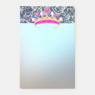 Elegant Lyx Glänsande Blå Glitter, Tiara Post-it Block