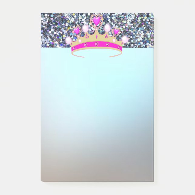 Elegant Lyx Glänsande Blå Glitter, Tiara Post-it Block (Framsida)